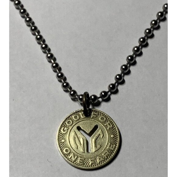 NYC 1970s & 1980s New York City Subway Token Pendant on Stainless Steel Chain🔗 - Picture 6 of 15